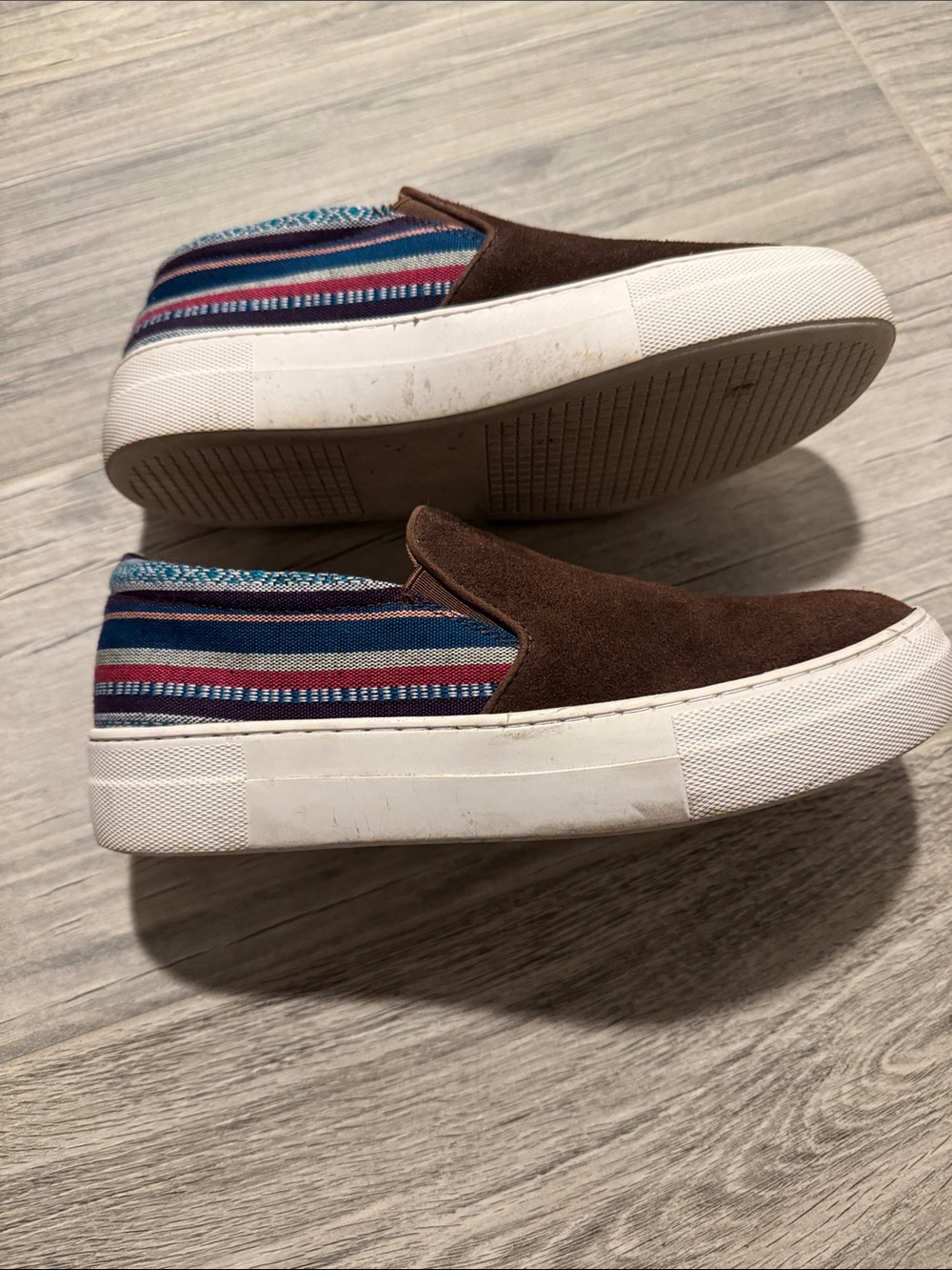 Roper Brown Slip-On Suede Sneakers with Blue and Red Stripe Heel - Picture 3 of 7